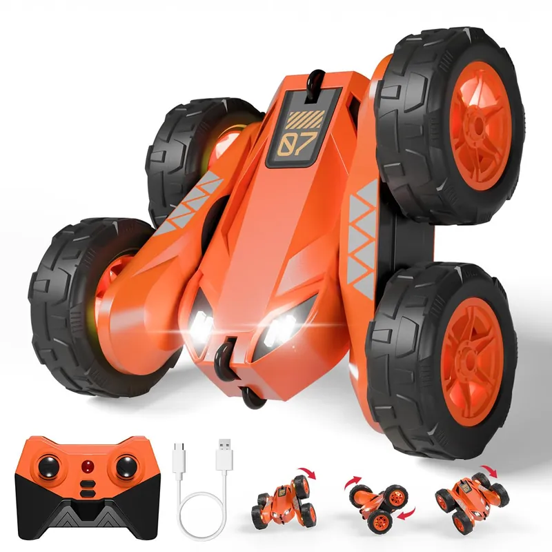 zingzoom Remote Control Car, Rechargeable RC Cars & Remote 360° Flips Rotating 2.4Ghz 4WD All Terrain Stunt Race Car Toy Christmas Birthday Gift for Kids Boys 3-12