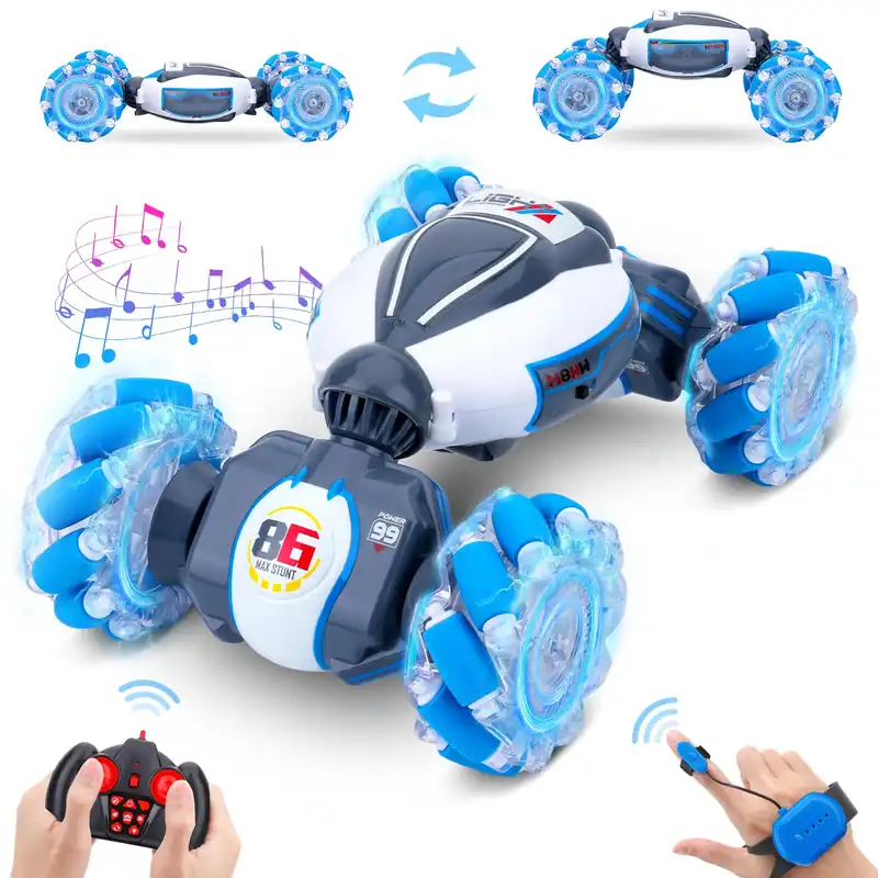 Gesture Sensing RC Stunt Car - Boys Toys Age 6-12, 360° Rotating 4WD Hand Controlled Remote Control Twist Car with Light & Music, Cool Birthday Presents and Ideas Gifts for Kids Age 7 9 10 11 12 yr