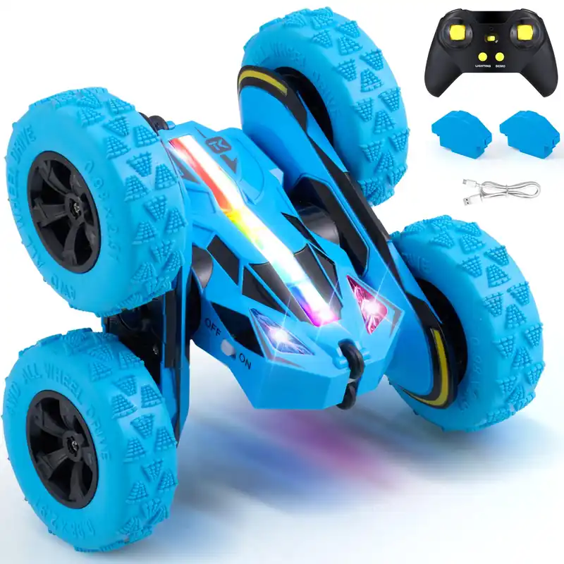 Threeking RC Stunt Car Remote Control Cars with Quick-Swap Modular Battery, 5 Upgrades Safety, Durability, Auto Demo, Eye-Safe LEDs, Type-C Charging, Toys Presents Gifts for Boys Girls Kids Ages 6-12