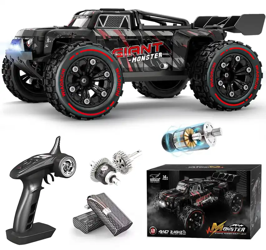 1 16 Scale All Terrain Fast RC Cars for Adults 40KPH, 4WD Electric Off-Road Remote Control Monster Truck with Metal Chassis, 2.4Ghz High Speed Car, Waterproof RC Truck with 2 Batteries for Boys & Kids