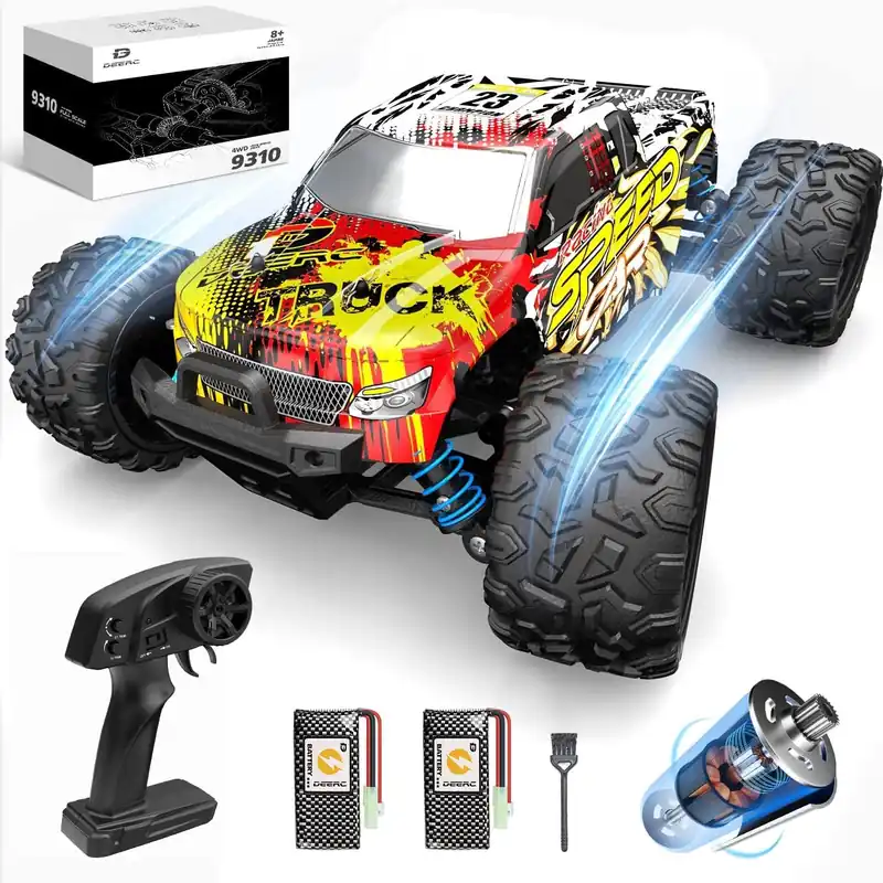 DEERC RC Cars High Speed Remote Control Car for Adults Kids 30+MPH, 1 16 Scales 4WD Off Road RC Monster Truck,Fast 2.4GHz All Terrains Toy Trucks Gifts for Boys,2 Batteries for 40Min Play