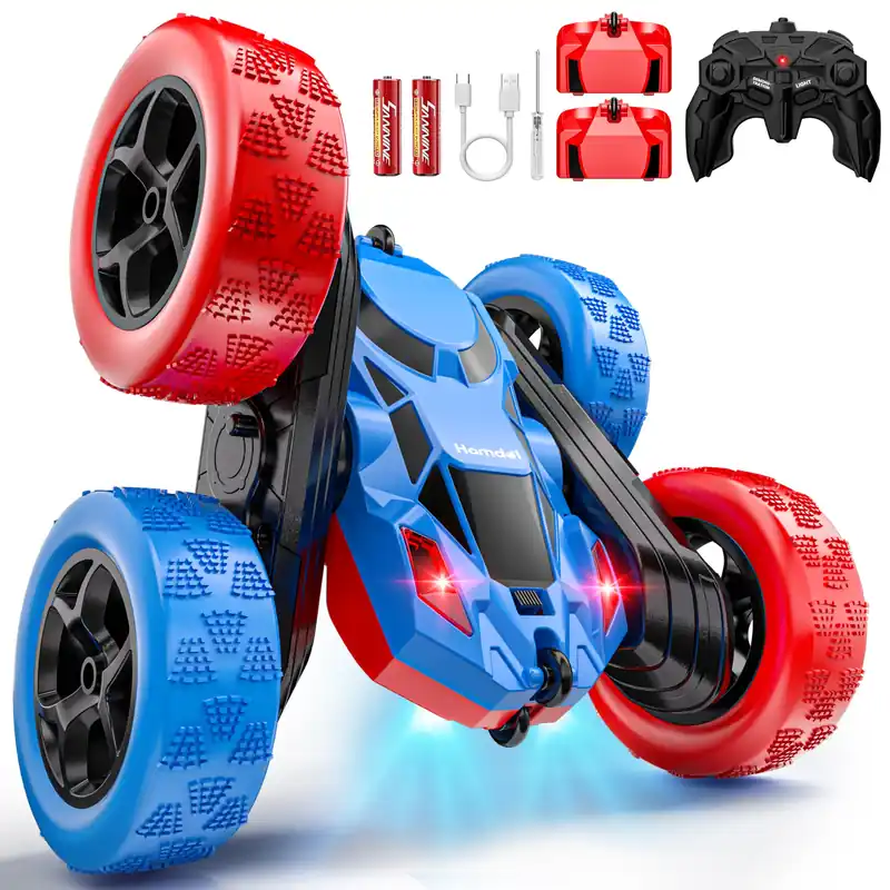 Hamdol STEM Remote Control Car for Kids, 360° Spinning Double-Sided Coloured Design RC Stunt Car with LED Lights, USB-C Rechargeable Educational Toy for Boys Ages 6–12, Ideal Birthday