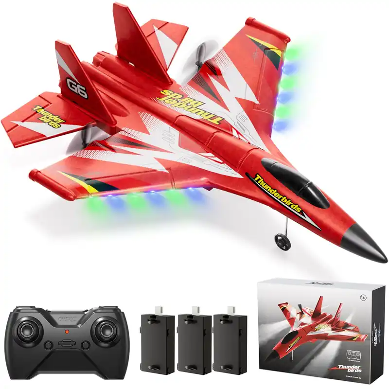 Tubokoro Foam RC Plane for Kids Adults Beginner, Remote Control Airplane RC Jet Helicopter Plane for Kids Adults with 3 Batteries, 2.4GHz Remote Control Fighter Toys with Gyro Stabilizer Easy to Fly