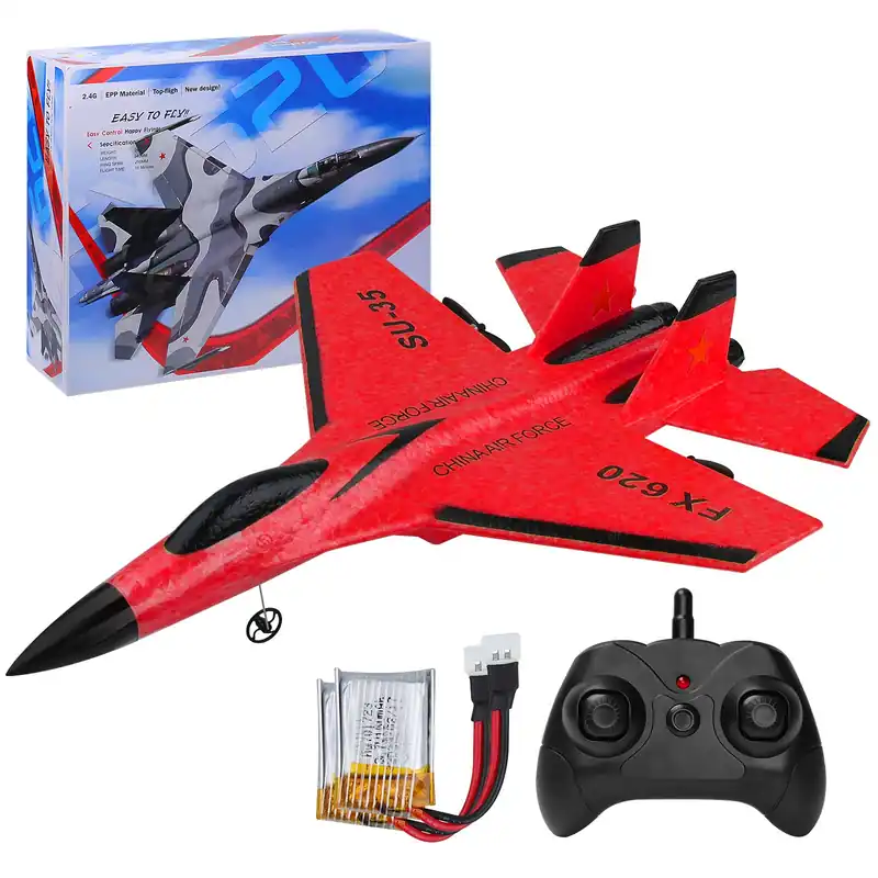 Beffkkip RC Airplane 2CH RC Plane 2.4GHz Remote Control Plane RTF SU35 RC Jet Easy to Fly FX620 Airplane Toys rc Planes for Adults, Kids and Beginner with Night Lights(Red)