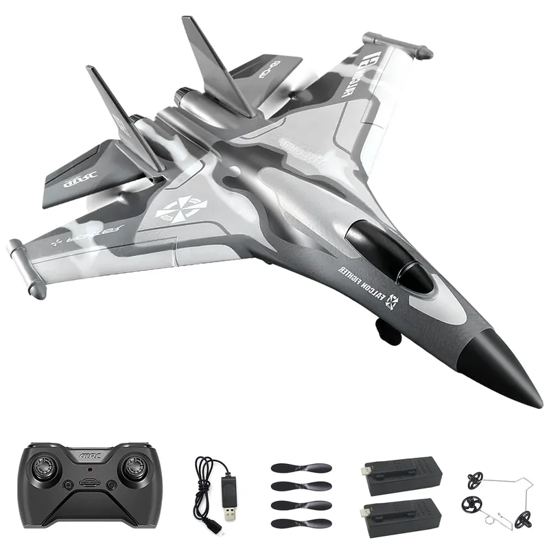 QuirkyGlee Rc Plane F-22, Stealth Raptor Remote Control Airplane 3 Channel Stunt Fighter with 3 Modes Xpilot Stabilization System Easy Fly for Beginners, Aircraft Toy Gift for Adults