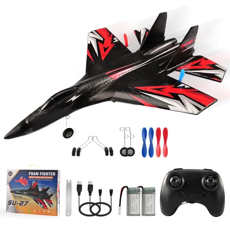 Fremego SU27 RC Plane, 2.4GHZ RC Airplane Ready to Fly Remote Control Airplane W/ 2 Batteries & 6-axis Gyro Stabilizer, 2CH RTF Hobby RC Glider for Beginners Kids Boys Girls Adults