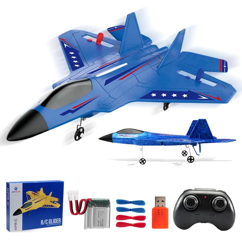 Fremego RC Airplane F22 Fighter Jet for Kids & Adults 2.4GHz Remote Control with Gyro Stabilization, LED Lights, Crash Resistant EPP Foam, Perfect Beginner Gift(Blue)