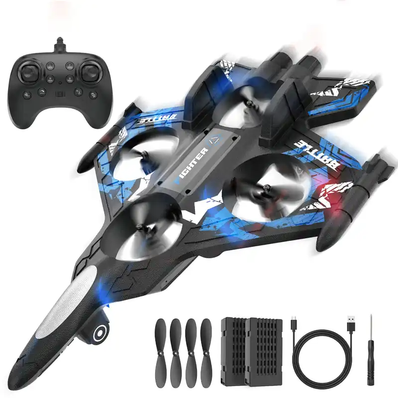 BEZGAR Drones for Kids 2.4GHZ RC Plane Remote Control Airplane, Mini Stunt Plane Helicopter, 360° Flip Fighter Jet Toy with Colorful LED Navigation Lights Blue, Toys for ages 8-13