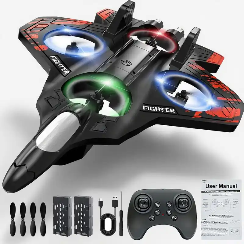 RGIMF Foam Remote Control Airplanes, RC Planes with Light, RC Airplane Fighter Jet, 360° Flip, Stunt Roll, Drones for Men, Remote Control Plane (Red)