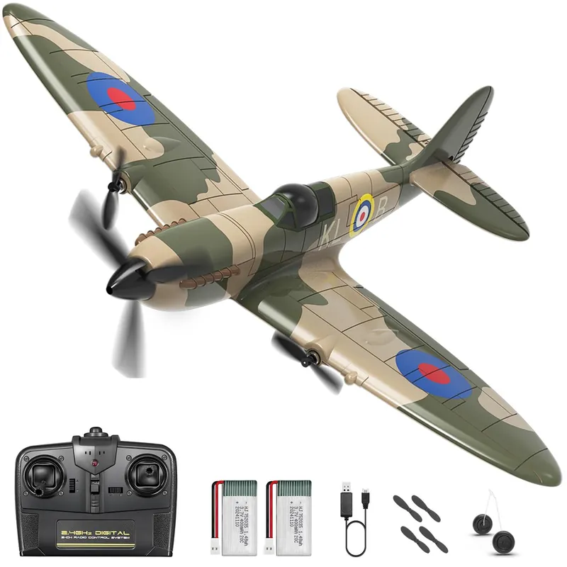 HAWK‘S WORK 3 Channel RC Plane Spitfire Fighter, Remote Control Warbird Ready to Fly, 2.4GHz 6-axis Gyro Stabilizer, Easy to Fly for Kids & Beginners