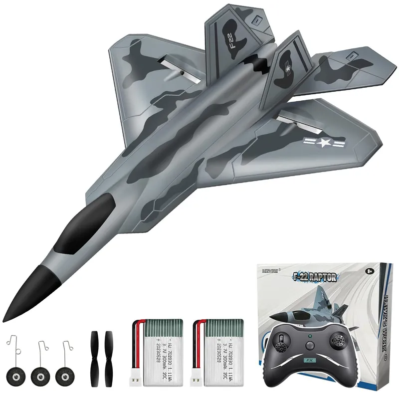 HAWKโS WORK 2 CH RC Airplane, F-22 Plane Ready to Fly, 2.4GHz Remote Control, Easy to Fly RC Glider for Kids & Beginners