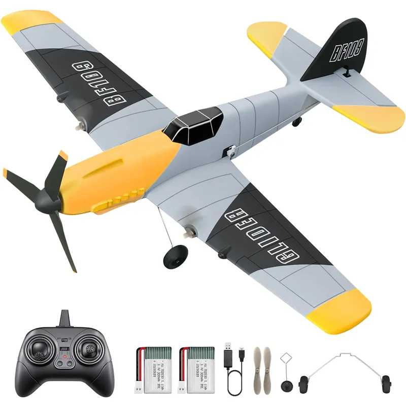 HAWKโS WORK 3 Channel RC Plane BF-109, Remote Control Airplane Ready to Fly, 2.4GHz 6-axis Gyro Stabilizer, Easy to Fly for Kids & Beginners
