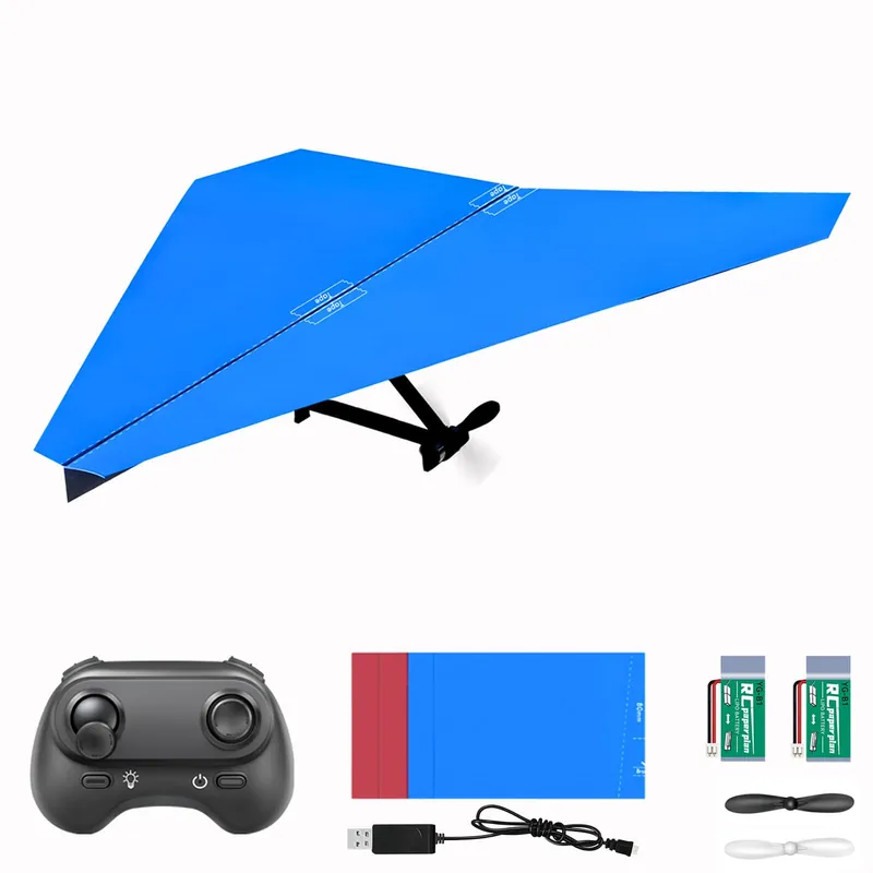 HAWKโS WORK RC Paper Plane, Remote Control Airplane Kit with Colored Papers, Super Easy Fly Toy for Kids DIY STEM KIT (Birdy X 2.0)