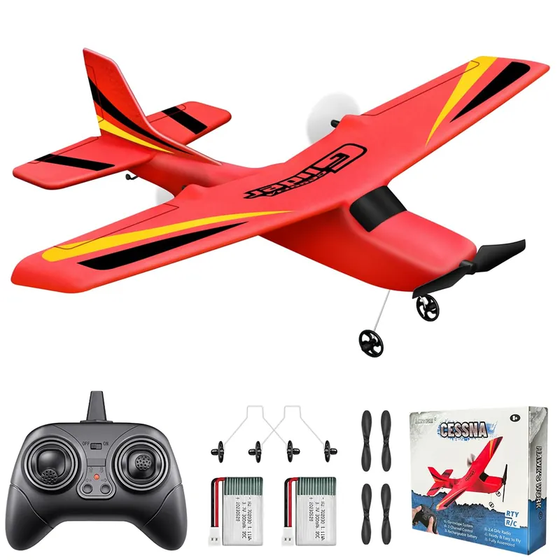 HAWK‘S WORK 2 CH RC Airplane, RC Plane Ready to Fly, 2.4GHz Remote Control Airplane, Easy to Fly RC Glider for Kids & Beginners (Red)