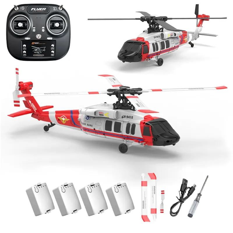 XURUYI K200 6CH RC Helicopter with Optical Flow Positioning, Brushless Direct-Drive Motor, Barometric Altitude Hold, Aerobatic Inverted Flight, Modular Battery, Scale Simulation Model(Red/4 Battery)