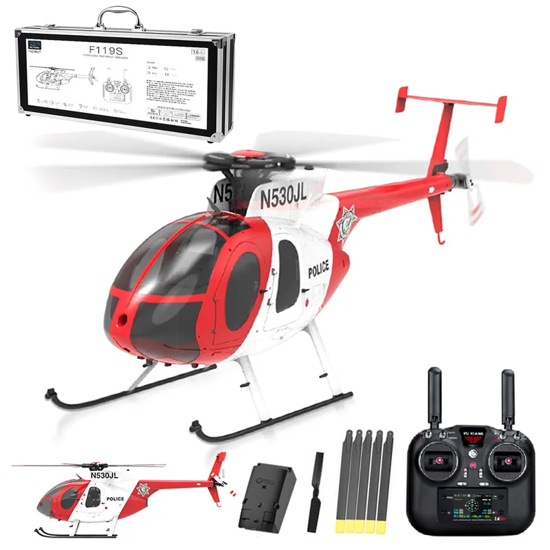 rcxperts YU Xiang F119S MD500 Remote Control Helicopter, 1/16 2.4G 9CH 250-Class 6-Axis Gyro Military RC Helicopter with 6G/3D Switchable Modes and Optical Flow for Adult(Red & White/1 Battery)