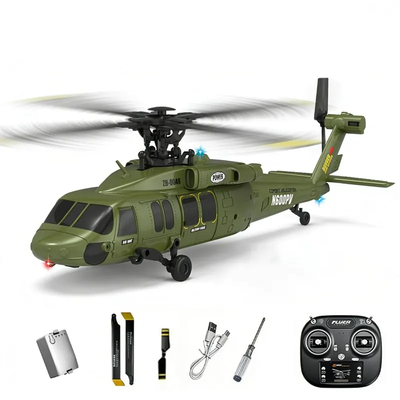 X-MechFun Black Hawk K200 RC Helicopter - 6CH Simulation RC Aircraft with Optical Flow & Altitude Hold & One-Key Inverted Flight, 2.4Ghz Remote Console Helicopter Model for Hobbyists