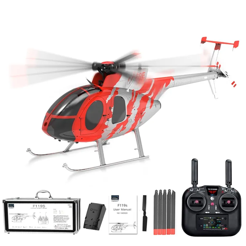 X-MechFun 1/16 Scale F119S MD500 LittleBirds RC Helicopter, 2.4G 9CH Flybarless Rotor Military Helicopter Model, 6G/3D Switchable Modes Aircraft with Takeoff/Landing (Professional Player)