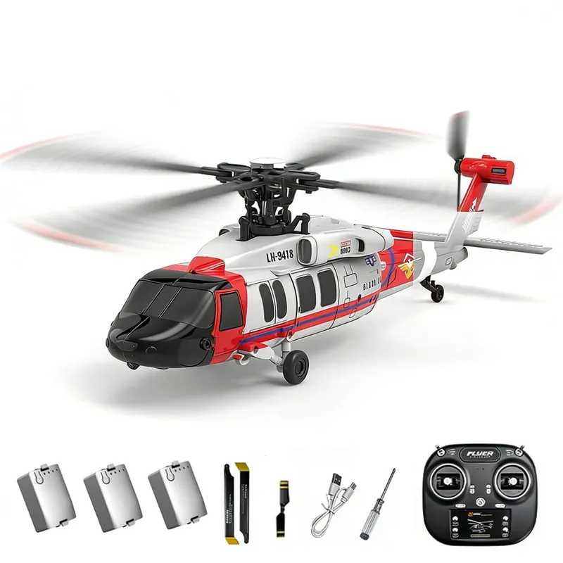 X-MechFun Black Hawk K200 RC Helicopter - 6CH Simulation RC Aircraft with Optical Flow & Altitude Hold & One-Key Inverted Flight, 2.4Ghz Remote Console Helicopter Model for Hobbyists