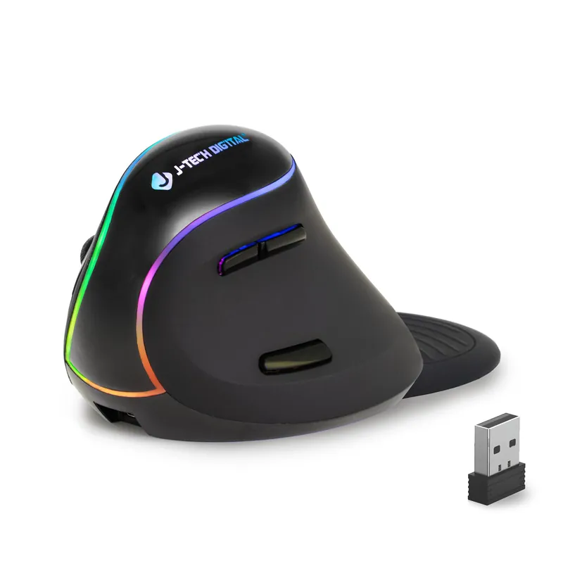 J-Tech Digital Ergonomic Mouse with Wireless Connection, Removable Palm Rest, Thumb Buttons
