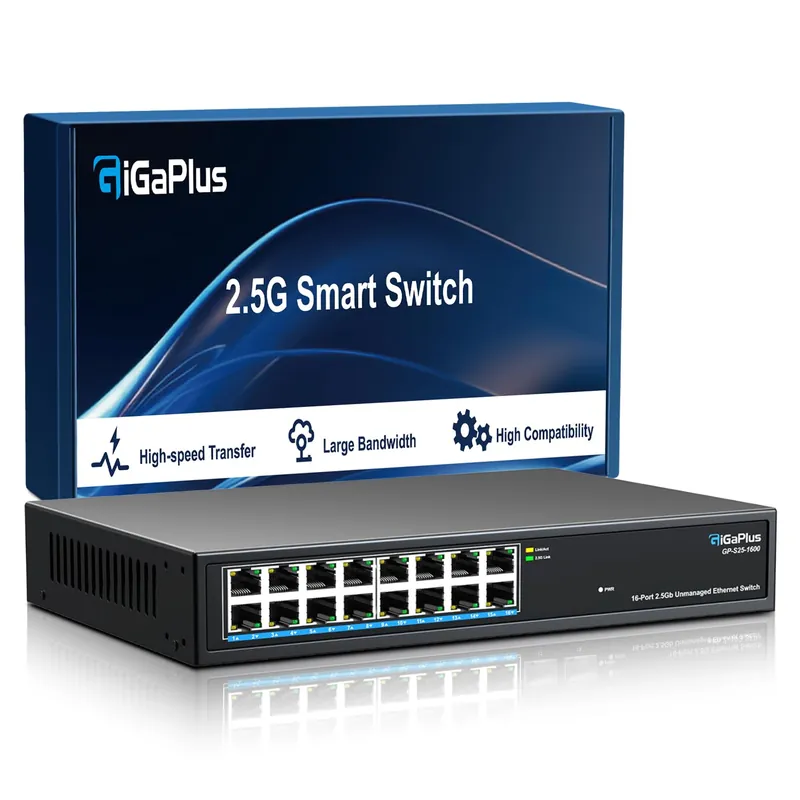 16*2.5G Base-T Ports. GiGaPlus 2.5Gbps Network Switch for 2.5Gbps NAS/PC, Wireless AP, WiFi6 Router