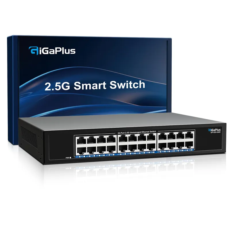 Ethernet Switch with 24* 2.5G Base-T Ports, GiGaPlus 2.5Gbps Network Switch for 2.5Gbps NAS/PC, WiFi6 Router