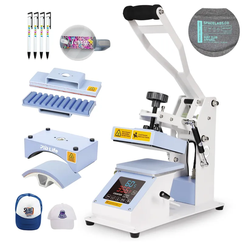 PYD Life 3 in 1 Mini Combo Heat Press Machine for Label Tag 5.8 x 5.8 Inch Light Blue
