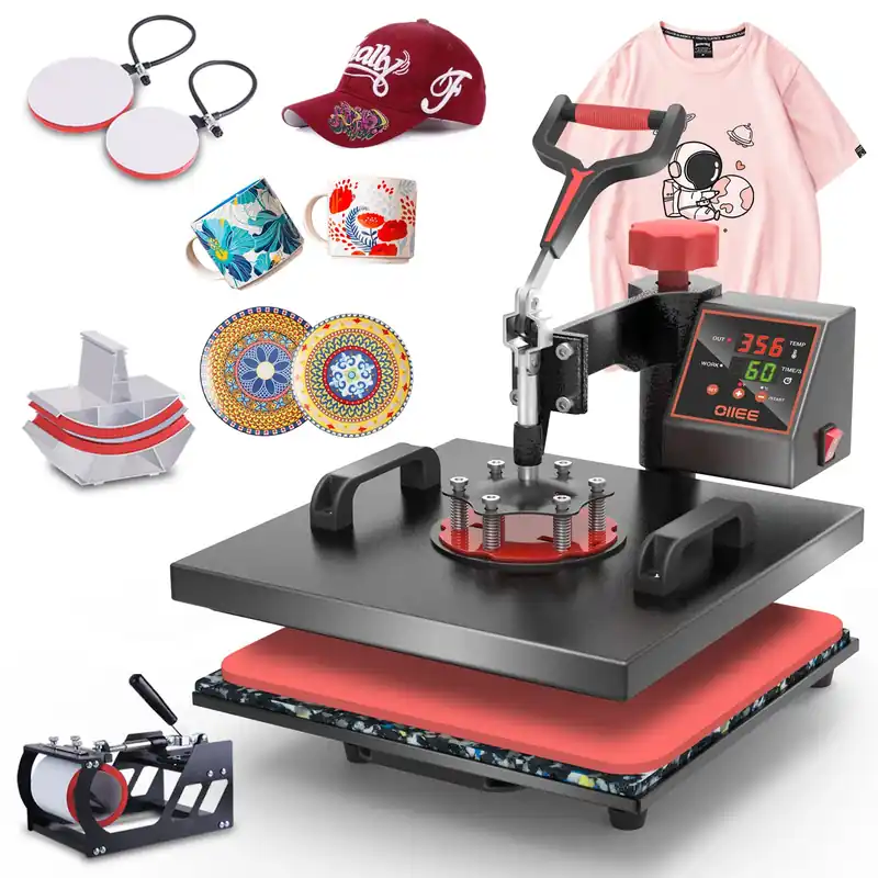 Heat Press Machine 5 in 1 Combo Heat Press 15 x 15 Inch Heat Transfer Machine 360-Degree Swing Away Digital Shirt Printing Multi