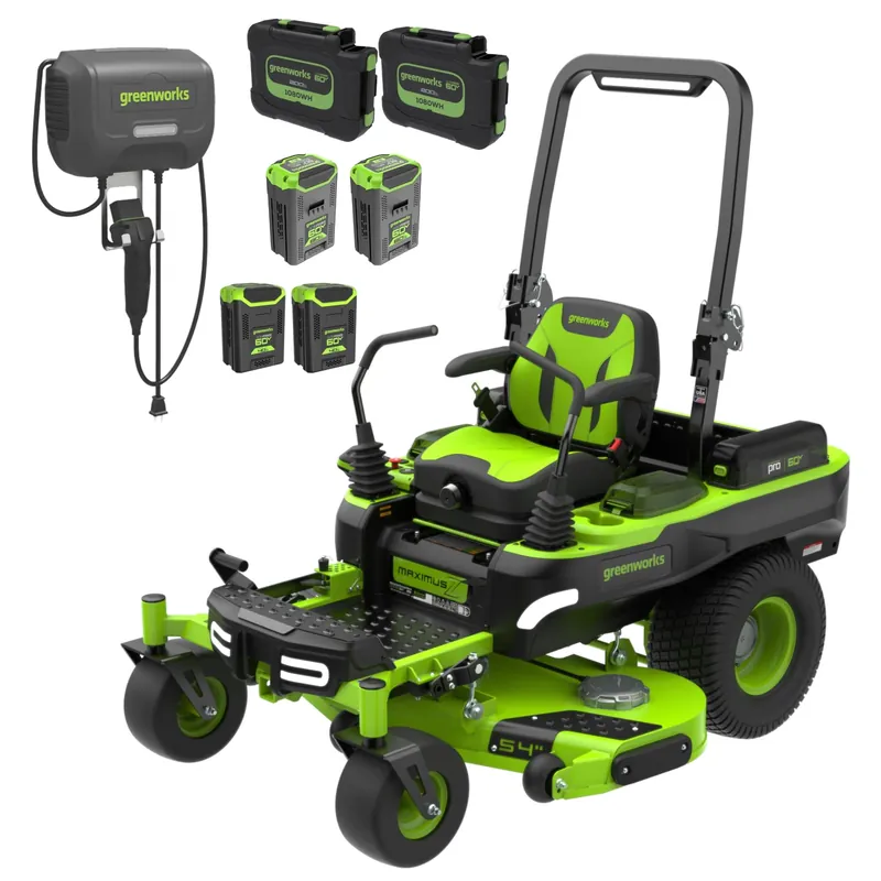 Greenworks 60V 54" Zero Turn,(2) 20.0Ah+(2) 8.0Ah+(2) 4.0Ah Batteries+Wall Charger
