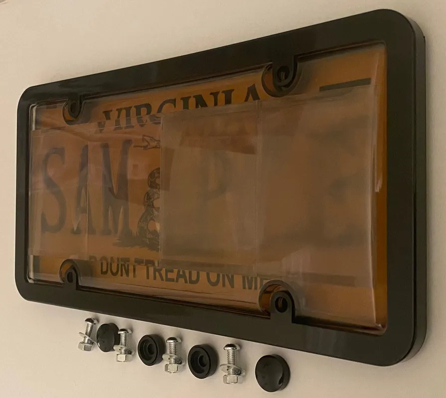 4th Gen. Phantom Tag Protector Tinted License Plate Cover & Black Frame w/Bolts & Bolt Caps