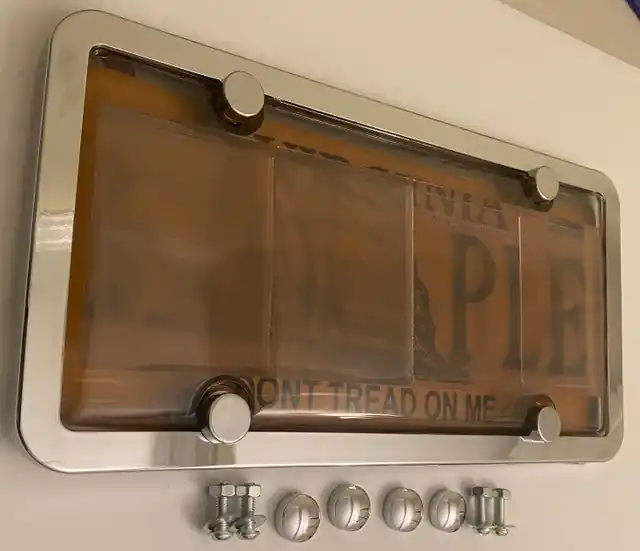 4th Gen. Phantom Tag Protector Tinted License Plate Cover & Chrome Frame w/Bolts & Bolt Caps
