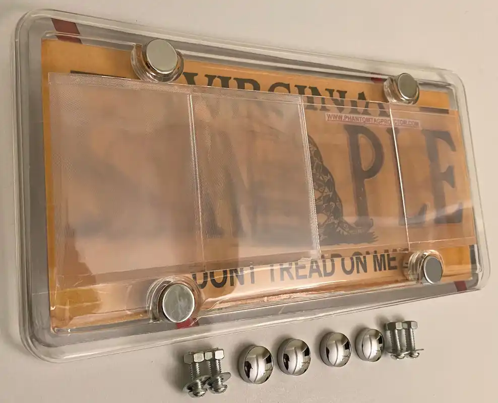 Phantom Tag Protector 4Th Gen. Clear License Plate Cover w/Bolts & Chrome Bolt Caps