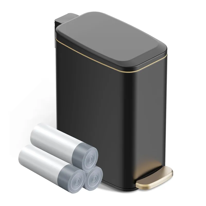 Small Bathroom Trash Can with Lid Soft Close, Step Pedal