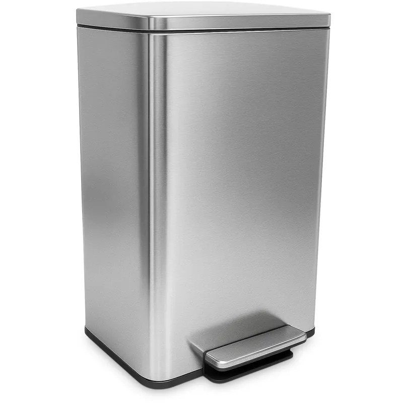 50 Liter / 13.2 Gallon Soft-Close, Smudge Resistant Trash Can with Foot Pedal and Built in Filter