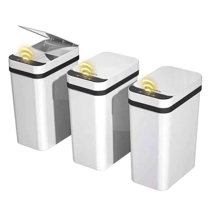 3 Pack Bathroom Trash Can 2.6 Gallon Small Touchless Automatic Motion Sensor Trash Cans Slim Waterproof
