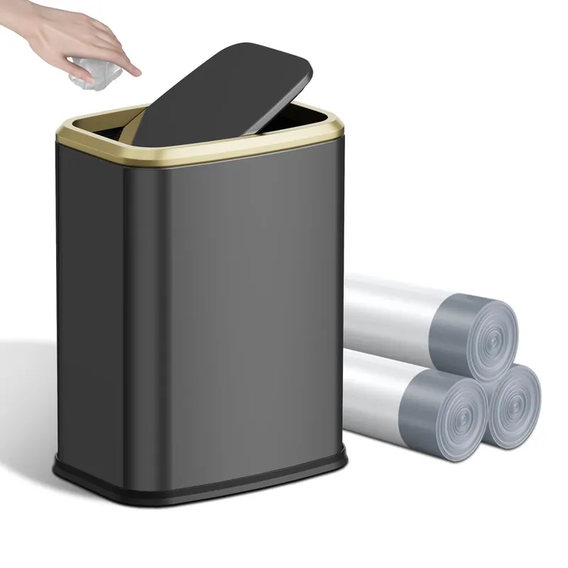 Swing-Top Rectangular Waste Bin, Stainless Steel Garbage Can for Home, Office, Toilet, Bedroom