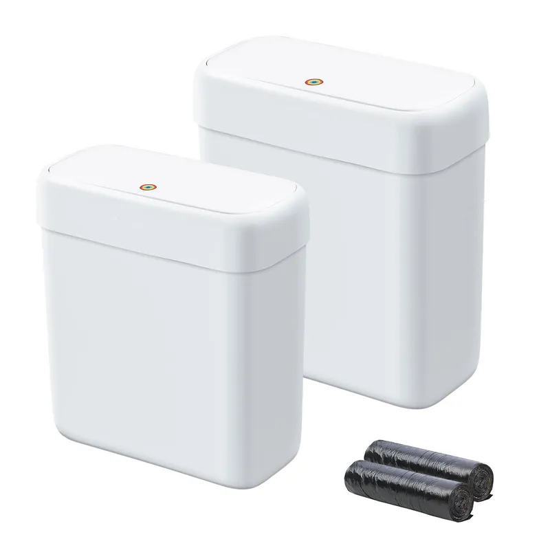 funest 2 Pack Bathroom Trash Can with Lid, 3 Gal/12 L & 2.7 Gal/10L Garbage Can with Pop-Up Lid