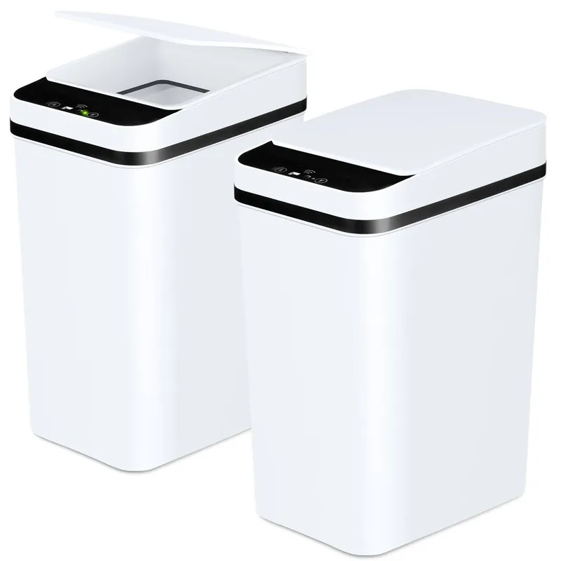 Anborry Bathroom Trash Cans with Lid 2 Pack 2.2 Gallon Touchless Automatic Motion Sensor Small Slim Garbage Can, Smart Electric Narrow Garbage Bin for Bedroom Office Kitchen (White)