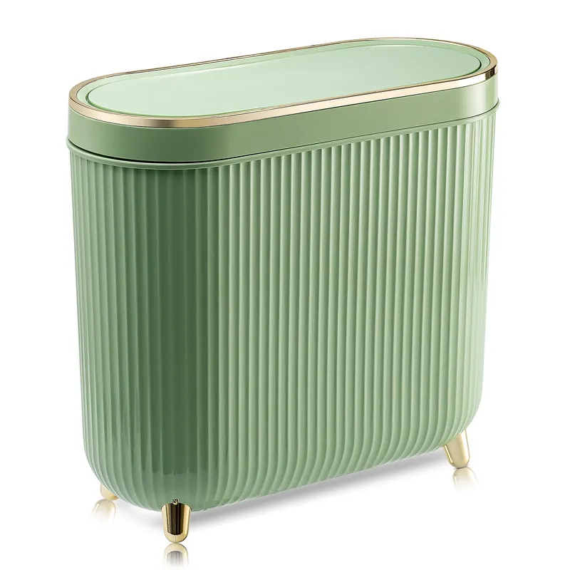 Trash Can with Lid 3.2 Gallon Narrow Trash Can Small Plastic Trash Bin 12 Liter with Press Type Lid for Bedroom Bathroom