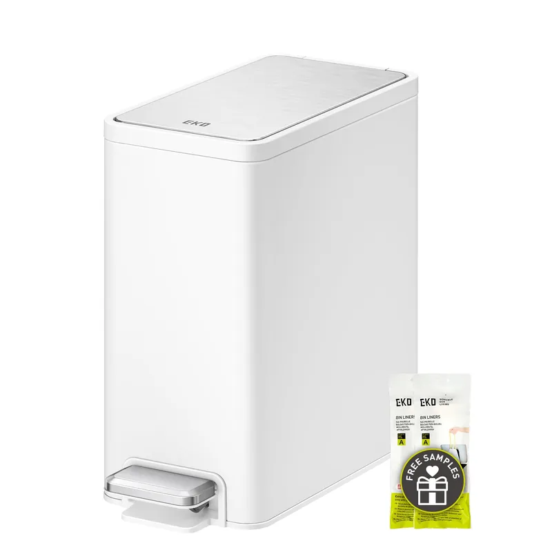 EKO Slim Small Bathroom Trash Can with Lid, Stainless Steel Small Garbage Can with Removable Inner Bucket