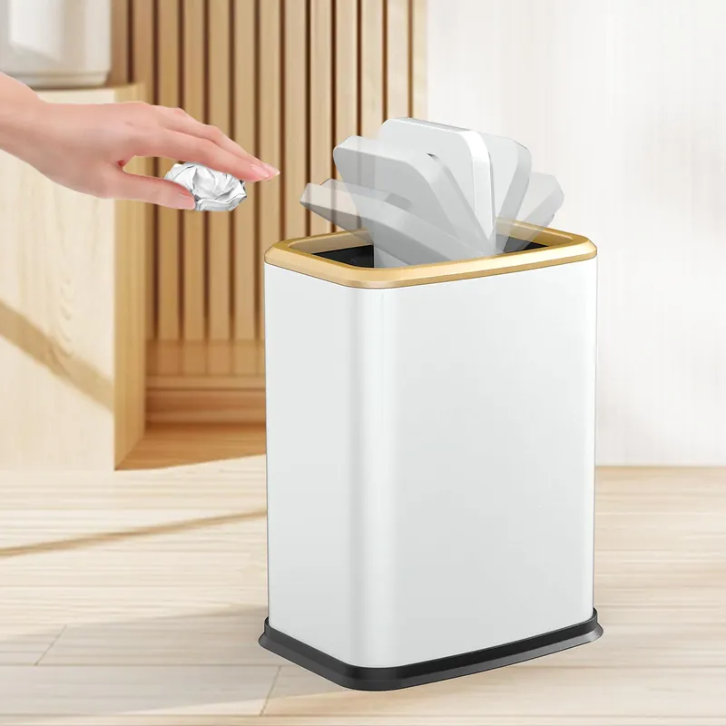 Trash Can with Swing Lid, Rustproof Stainless Steel Small Garbage Can for Narrow Spaces & Toilet Side