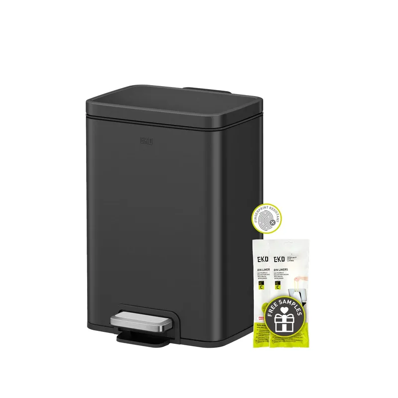 EKO Madison Matte Black Stainless Steel 3.2 Gal/12L Bathroom Small Step Trash Can or Recycling Bin