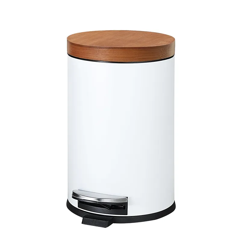 Round Trash Can with Plastic Inner Bucket; Bathroom, Office, Kitchen and Bedroom Step On and Slow Close