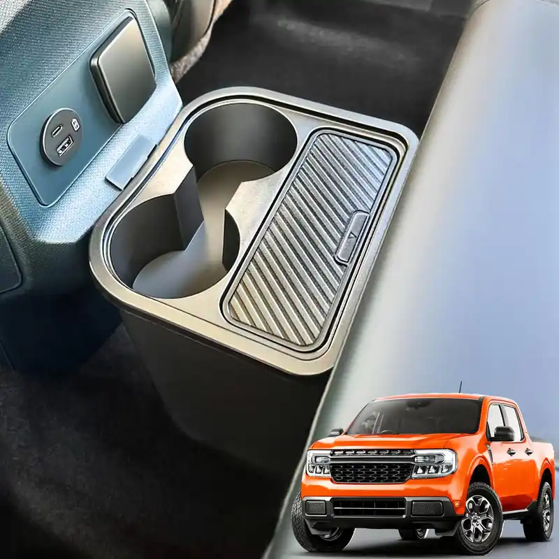 Trash Can for Ford Maverick 2025 2024 2023 2022,Upgraded Rear Trash Bin with Dual Cup Holder