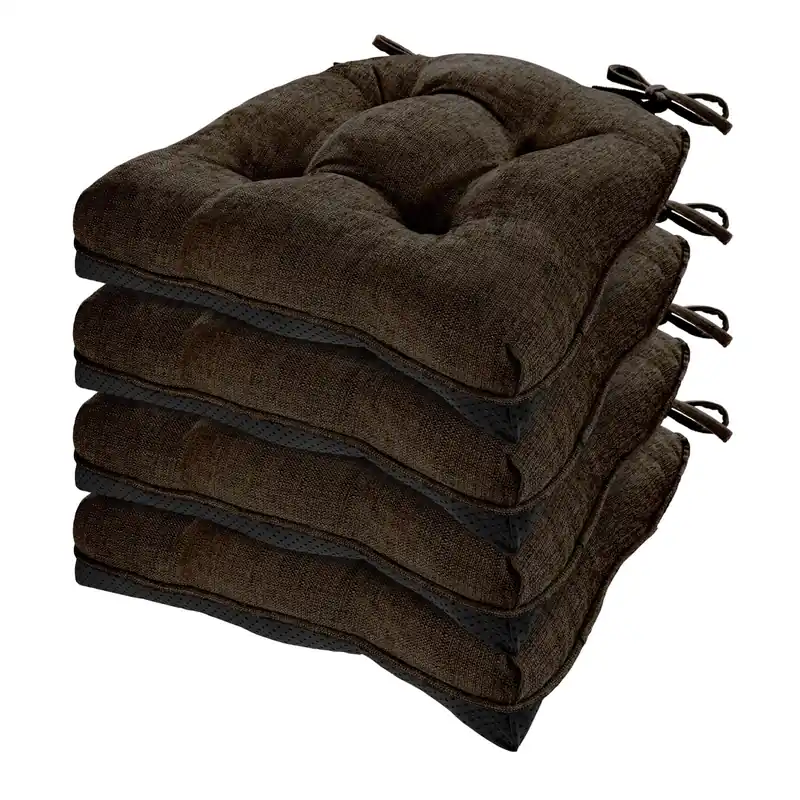 Chair Cushions for Dining Chairs Set of 4 - Chenille Tufted Kitchen Chair Cushions with Ties and Non-Slip Bottom