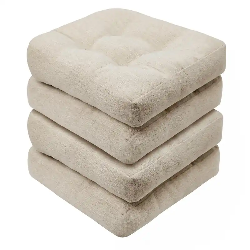 Thick Seat Cushions for Dining Room Chairs, Kitchen Chair Cushions Set of 4, 17" x 17" x 4", Beige