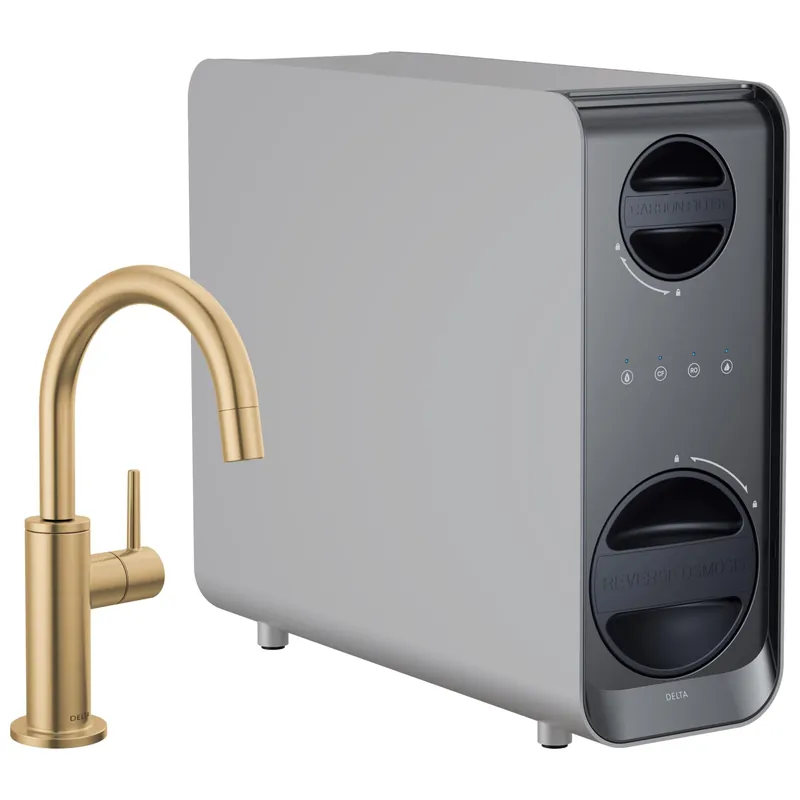 Delta Faucet Clarifi Under Sink Reverse Osmosis Water Filter System with Gold Contemporary Beverage Dispenser Faucet
