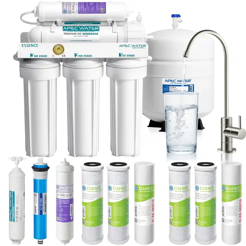 APEC Water ROES-PH75X 6-Stage Alkaline Under Sink Reverse Osmosis Water Filter System, NSF Cetified 372 & 58, 75 GPD, with Extra High Capacity Pre-Filter Set Stage 1-3