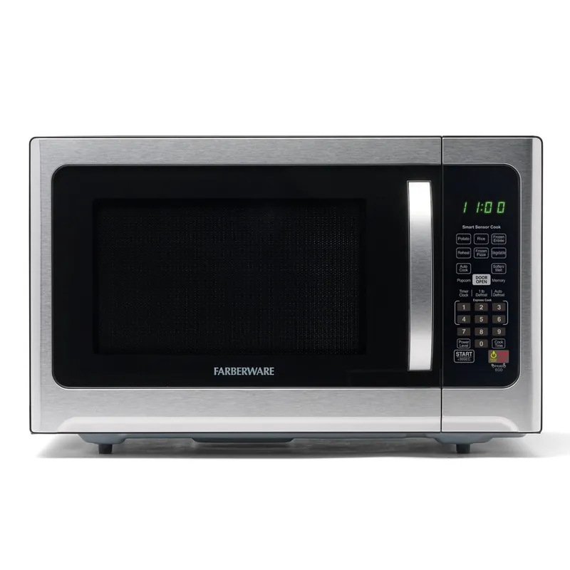 Farberware 1.2 Cu. Ft. Countertop Microwave Oven – 1000 Watts Power, Smart Sensor Auto Cook Settings, Defrost, Easy Clean and Child Safety Lock - Stainless