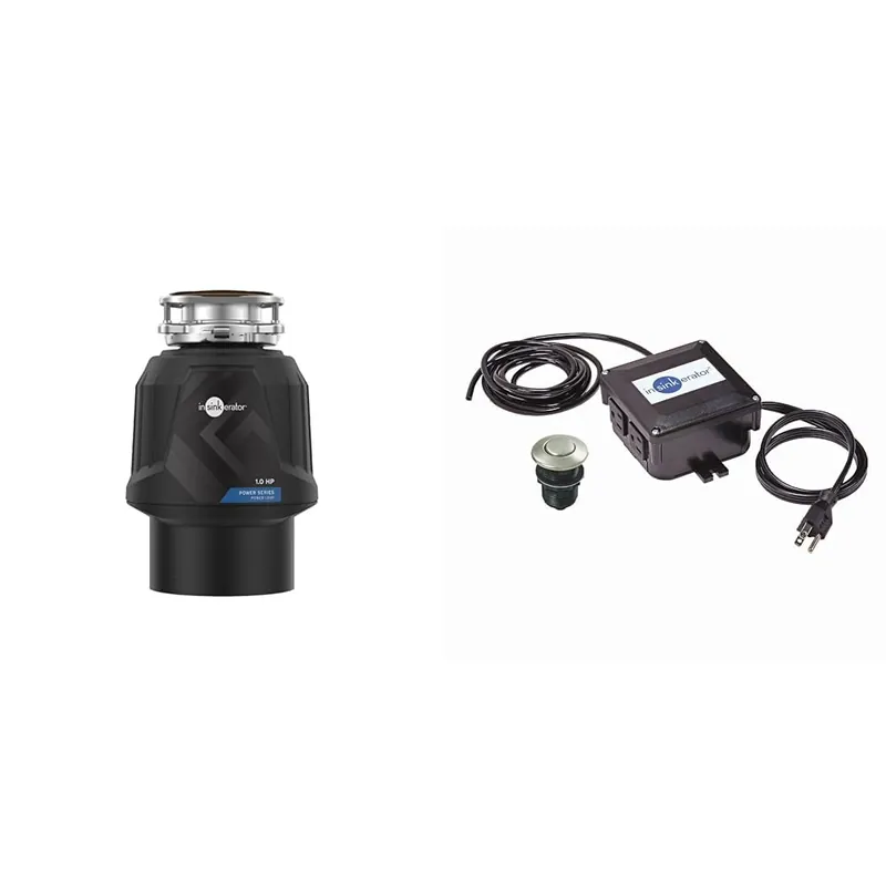 InSinkErator Power 1HP, 1 HP Garbage Disposal, Power Series EZ Connect Continuous Feed Food Waste Disposer, Black & STS-OOSN Garbage-disposals, Satin Nickel
